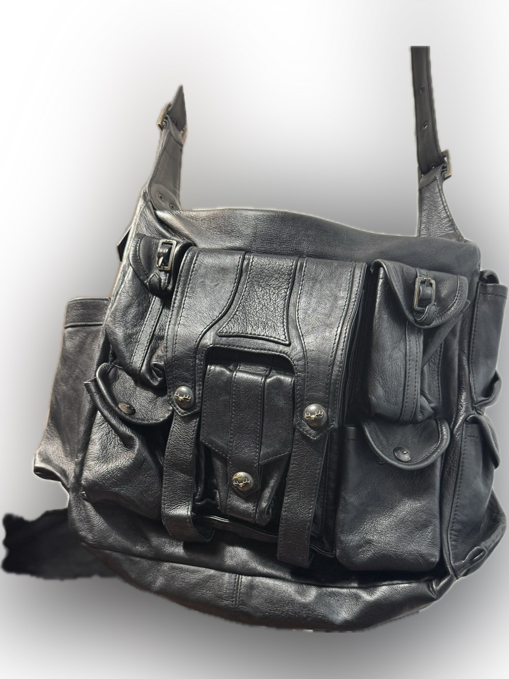 Jan Hilmer Black Leather Utility Cargo Messenger Bag Avant Garde Bali